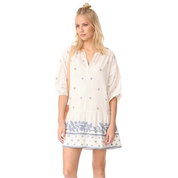 Madewell Dresses & Skirts - Madewell White and Blue Jacquard Peasant Dress Women's Medium